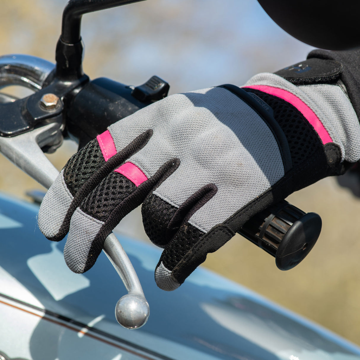 Oxford Brisbane Ladies Motorcycle Gloves Grey/Pink/Black