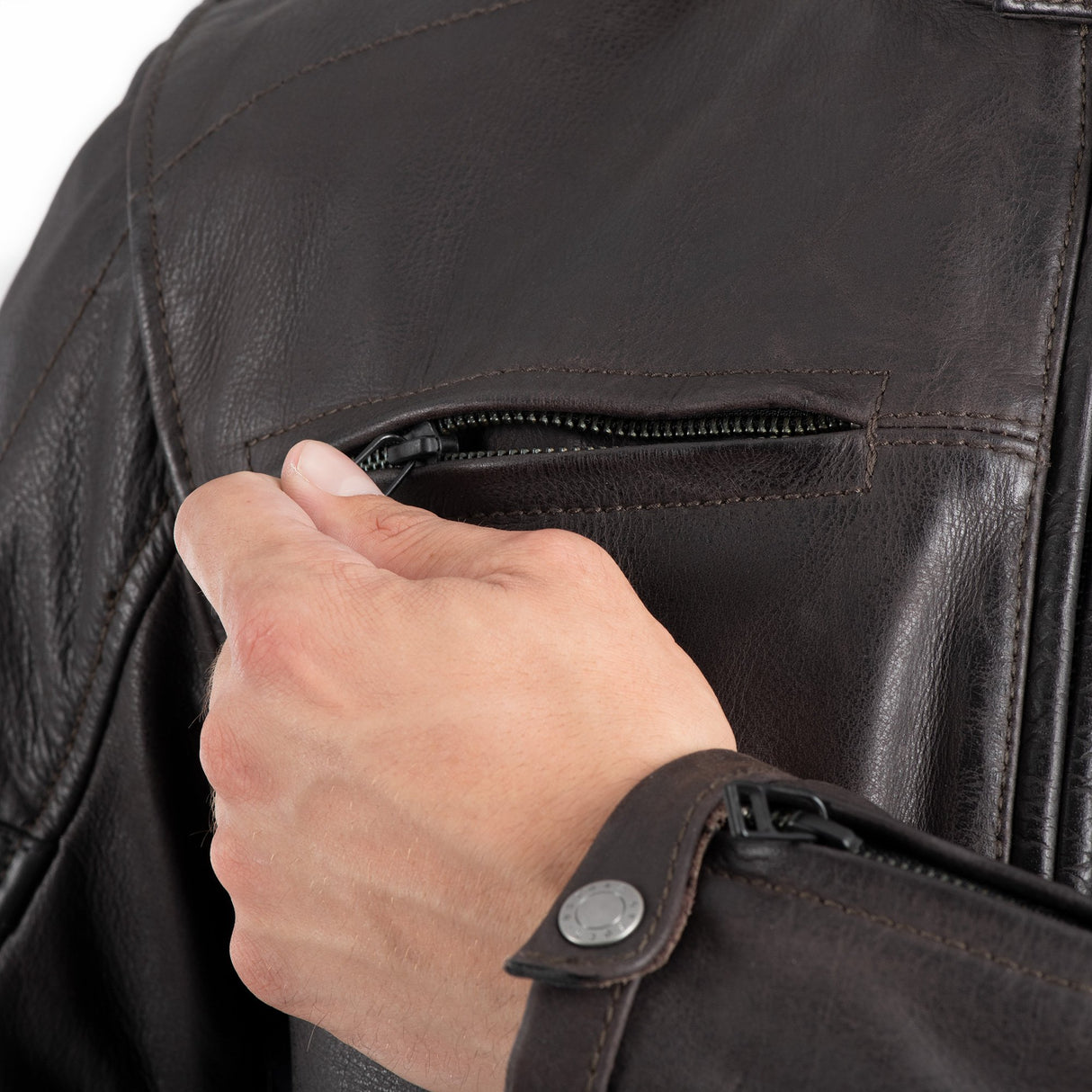 Oxford Holton Men's Leather Motorcycle Jacket Brown