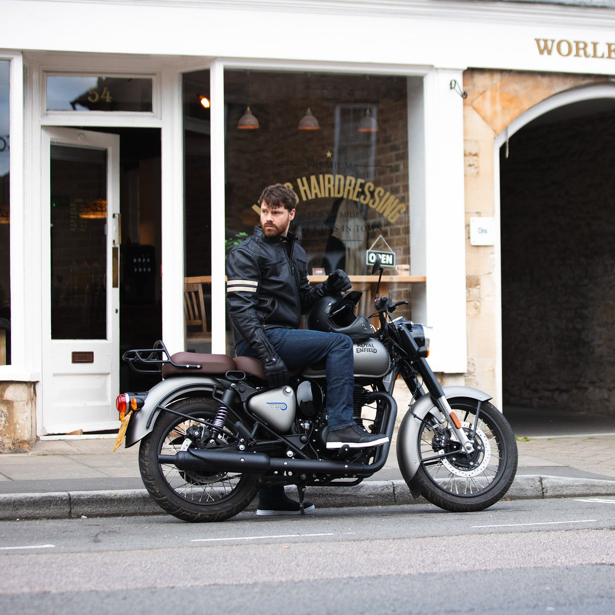 Oxford Holton Men's Leather Motorcycle Jacket Black