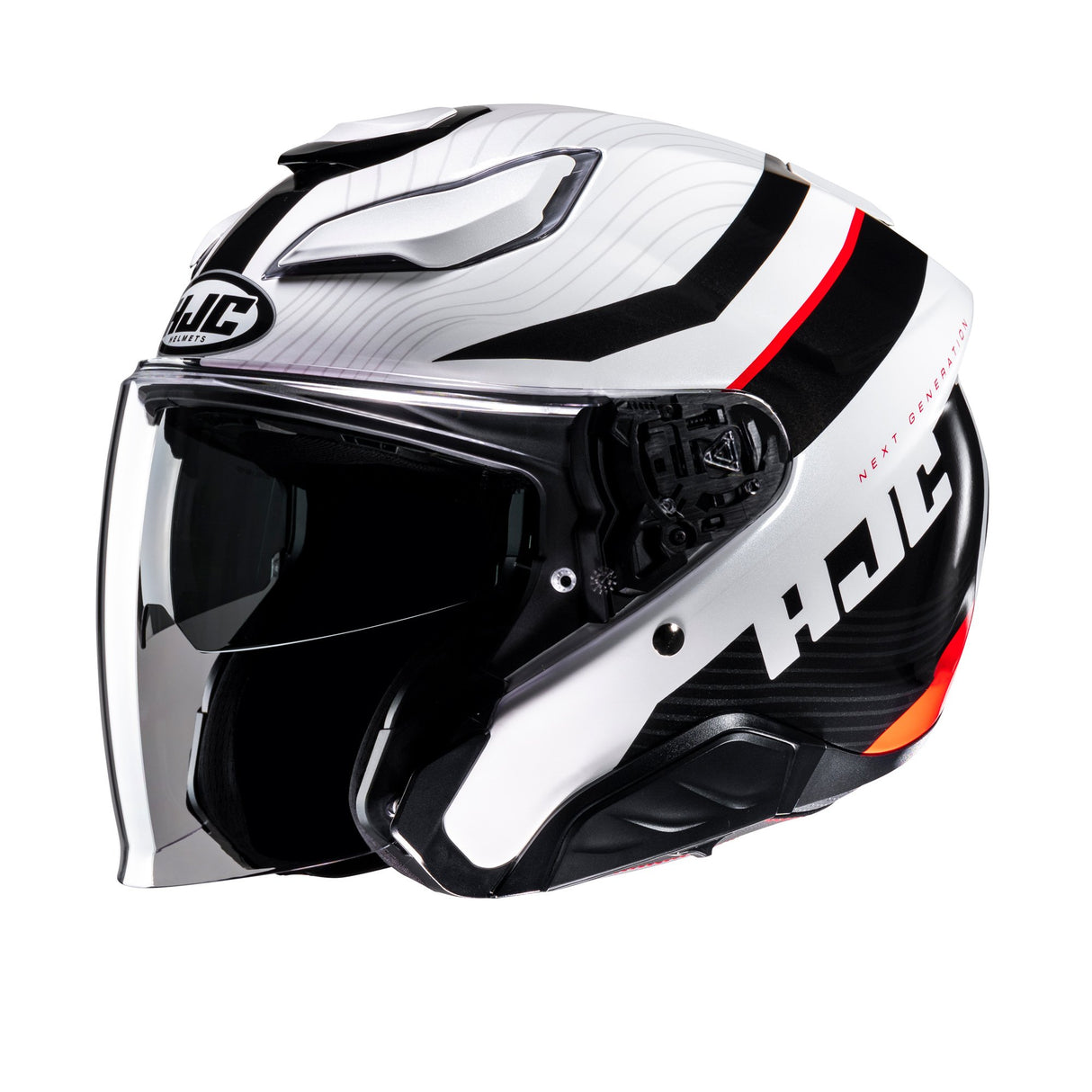HJC F31 Naby MC1 Red Motorcycle Helmet Open Face White