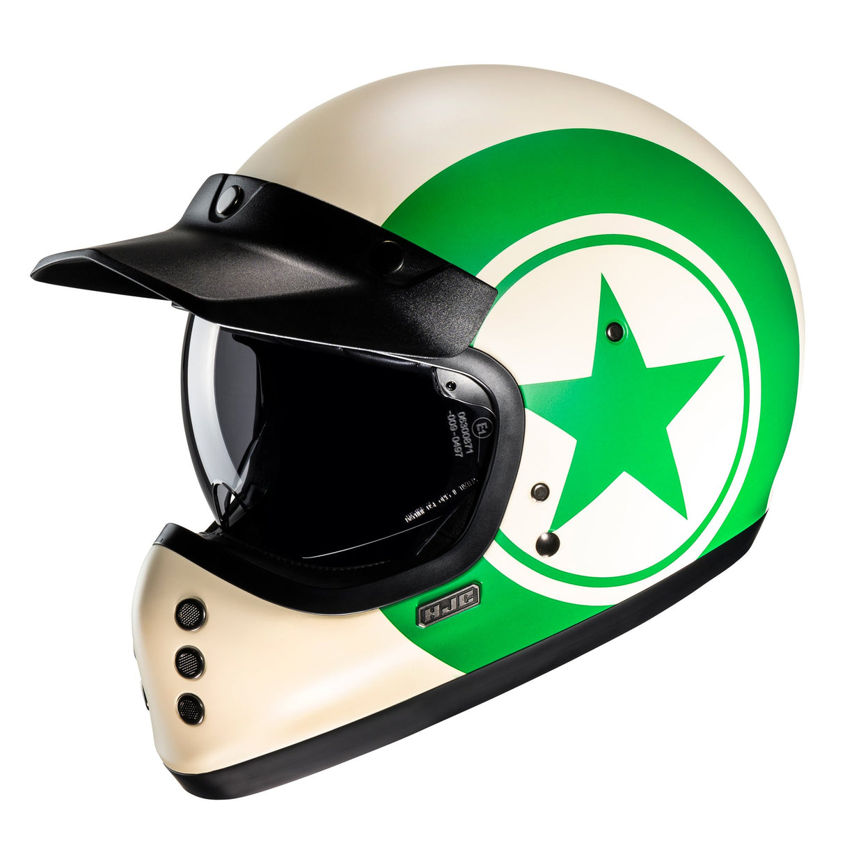 HJC V60 Nyx MC4SF Green Motorcycle Helmet White Star