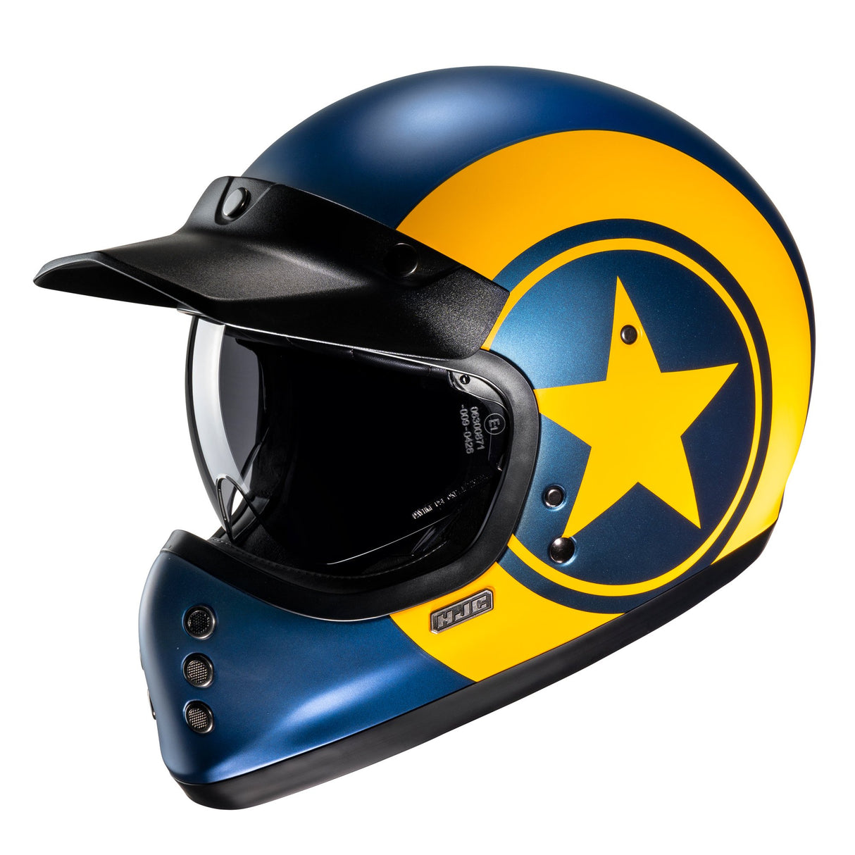 HJC V60 Nyx MC3SF Yellow Motorcycle Helmet Navy Blue Star