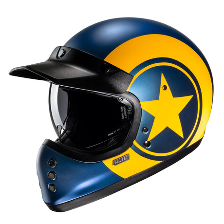 HJC V60 Nyx MC3SF Yellow Motorcycle Helmet Navy Blue Star