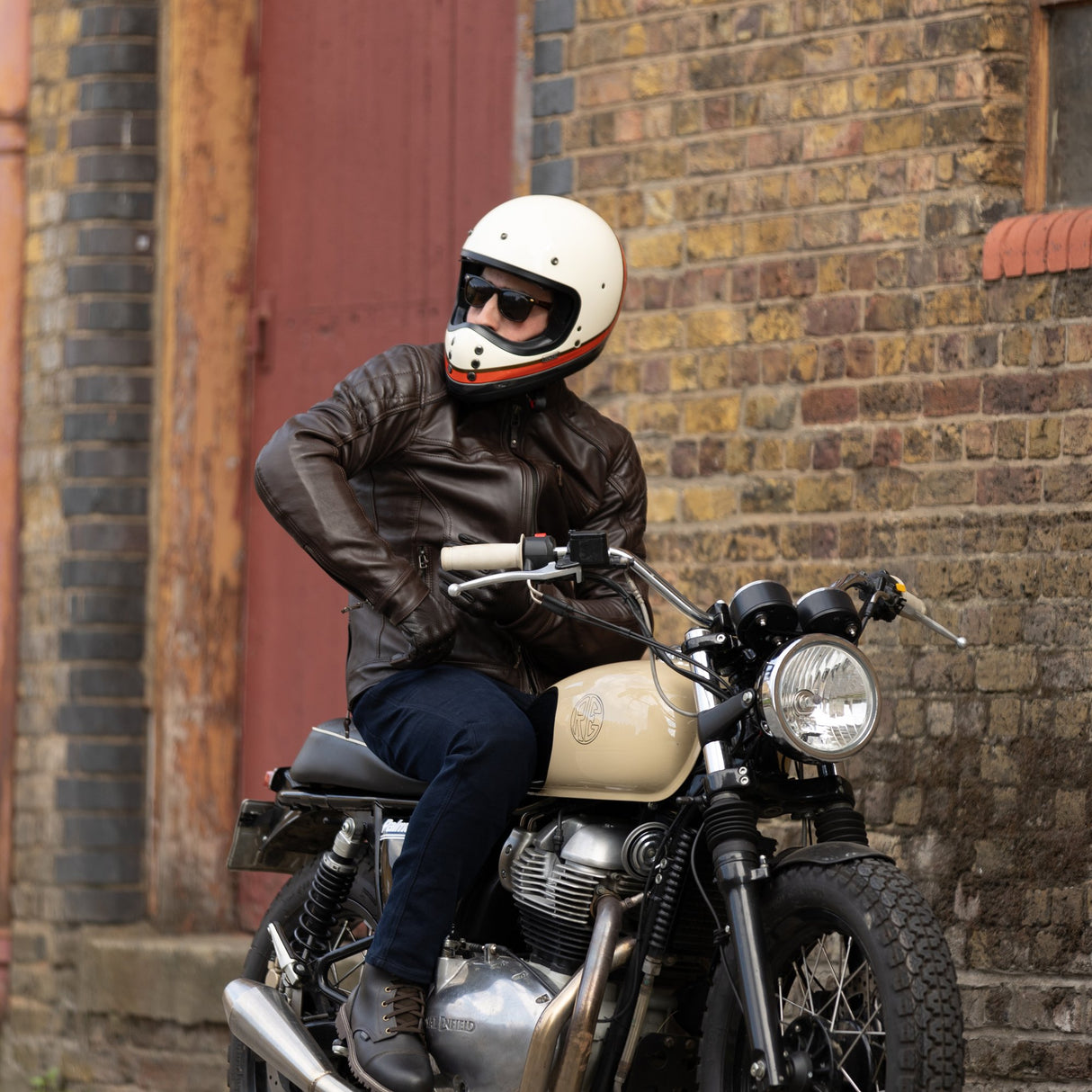 Oxford Holton Men's Leather Motorcycle Jacket Brown