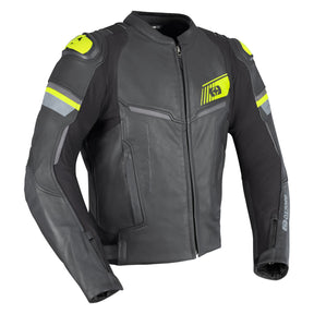 Oxford Cypher 1.0 Leather Black/Fluo Yellow Motorcycle Jacket Fluorescent