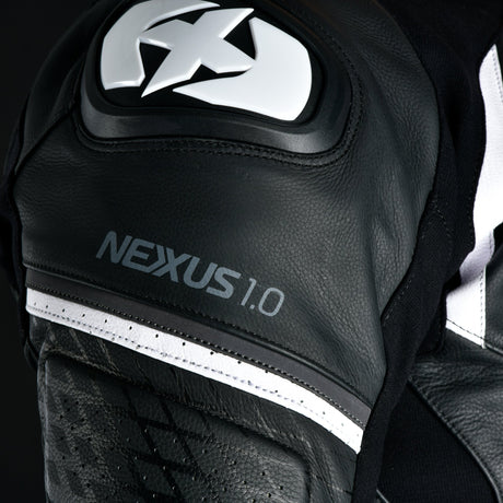 Oxford Nexus 1.0 Men's Leather Motorcycle Jacket Black White