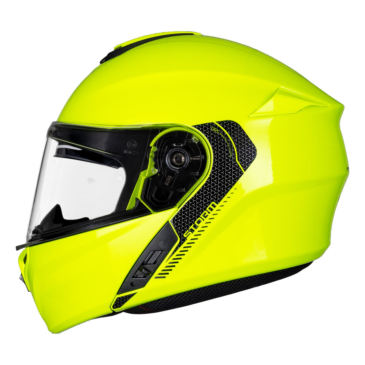 MT Storm Solid Fluo Yellow Motorcycle Helmet Flip Front