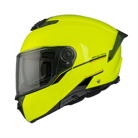 MT Atom 2 Solid Gloss Fluo Yellow Motorcycle Helmet Flip Front
