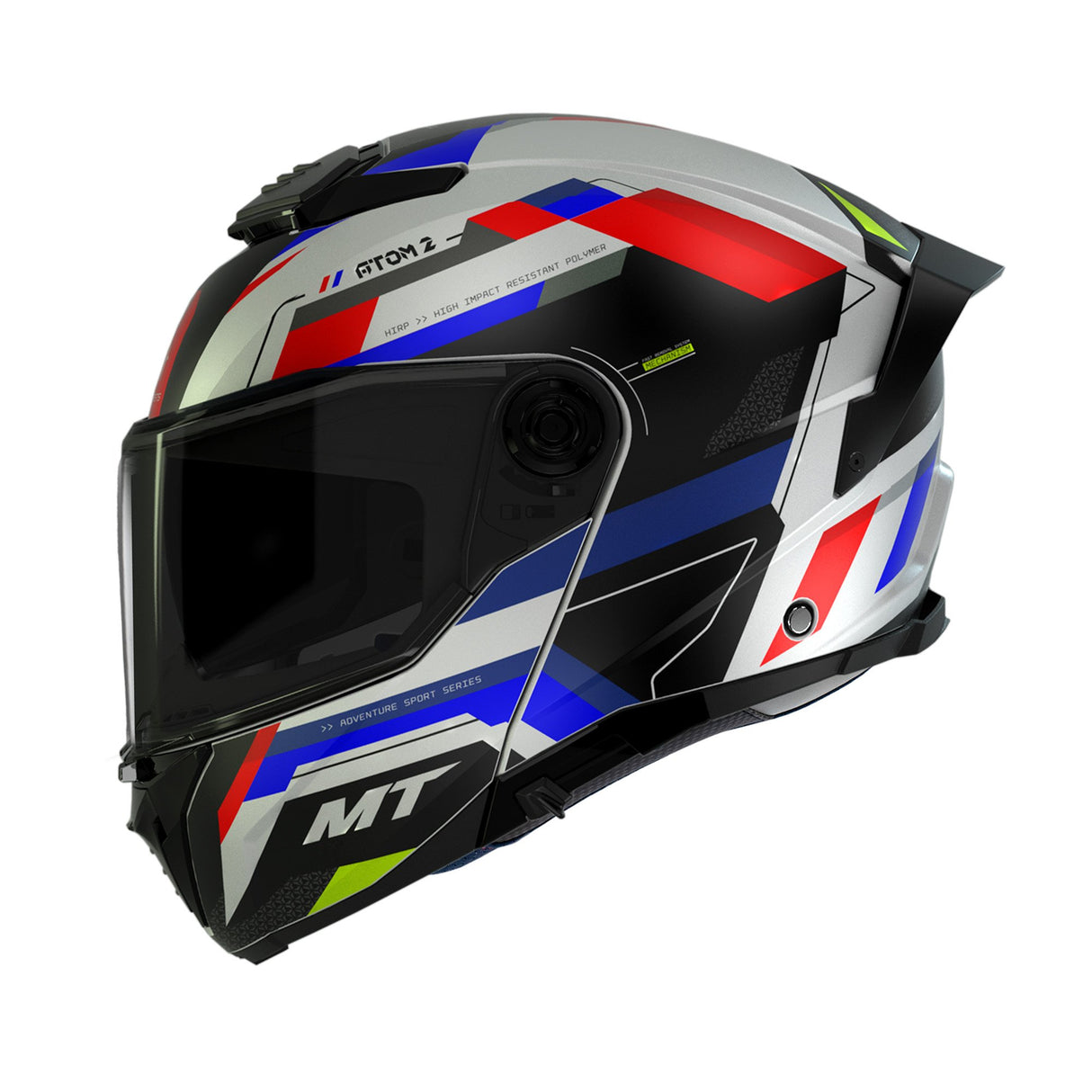 MT Atom 2 Bast B7 Gloss Red White Blue Motorcycle Helmet Flip Front