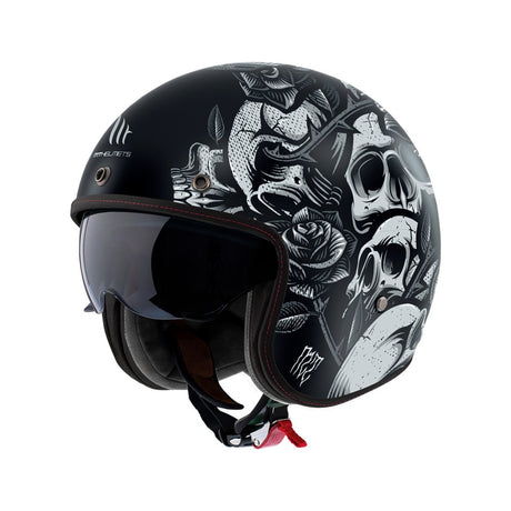 MT Le Mans 2 SV S Breakout B2 Matt Grey Open Face Motorcycle Helmet Skull Roses