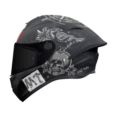 MT Targo S Lost A0 Matt Black Grey Motorcycle Helmet Skull Bird Flowers