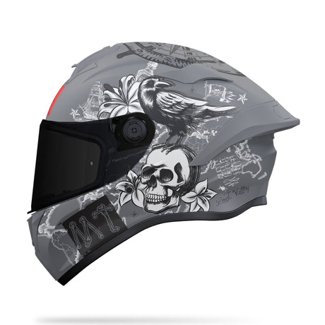 MT Targo S Lost C2 Matt Grey Motorcycle Helmet Skull Bird