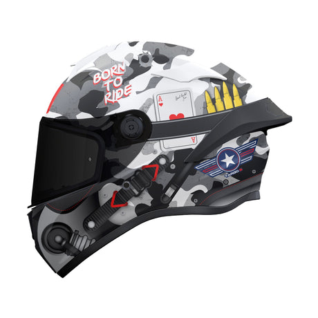 MT Targo S Patton A0 Gloss White Camo Motorcycle Helmet Bullet Camouflage