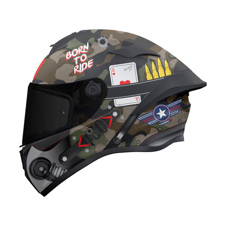 MT Targo S Patton A1 Matt Green Camo Motorcycle Helmet Bullet Camouflage