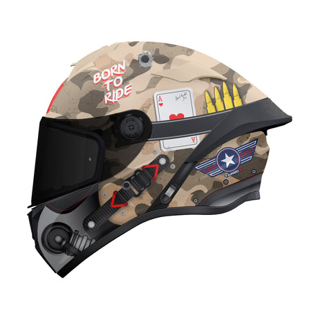 MT Targo S Patton A2 Matt Sand Camo Motorcycle Helmet Bullets