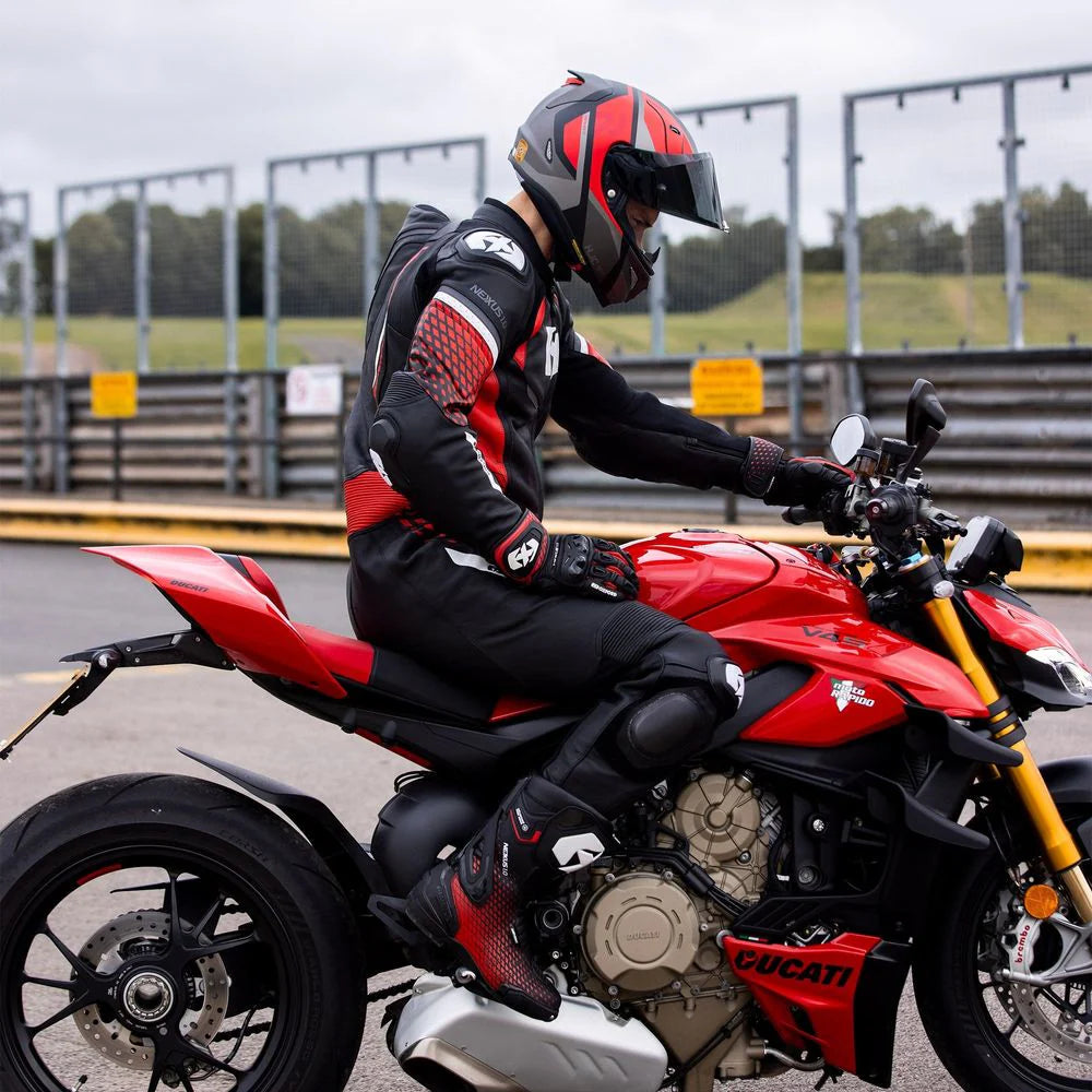 Oxford Nexus 1.0 One Piece Leather Suit Black Red