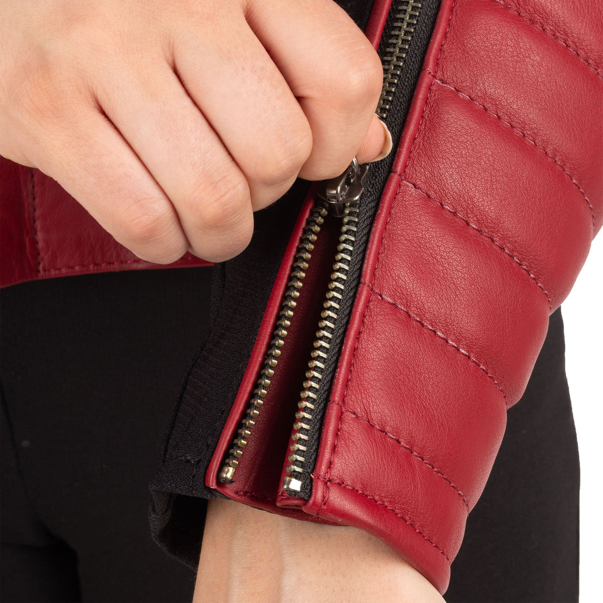 Oxford Radley Ladies Leather Motorcycle Jacket Red