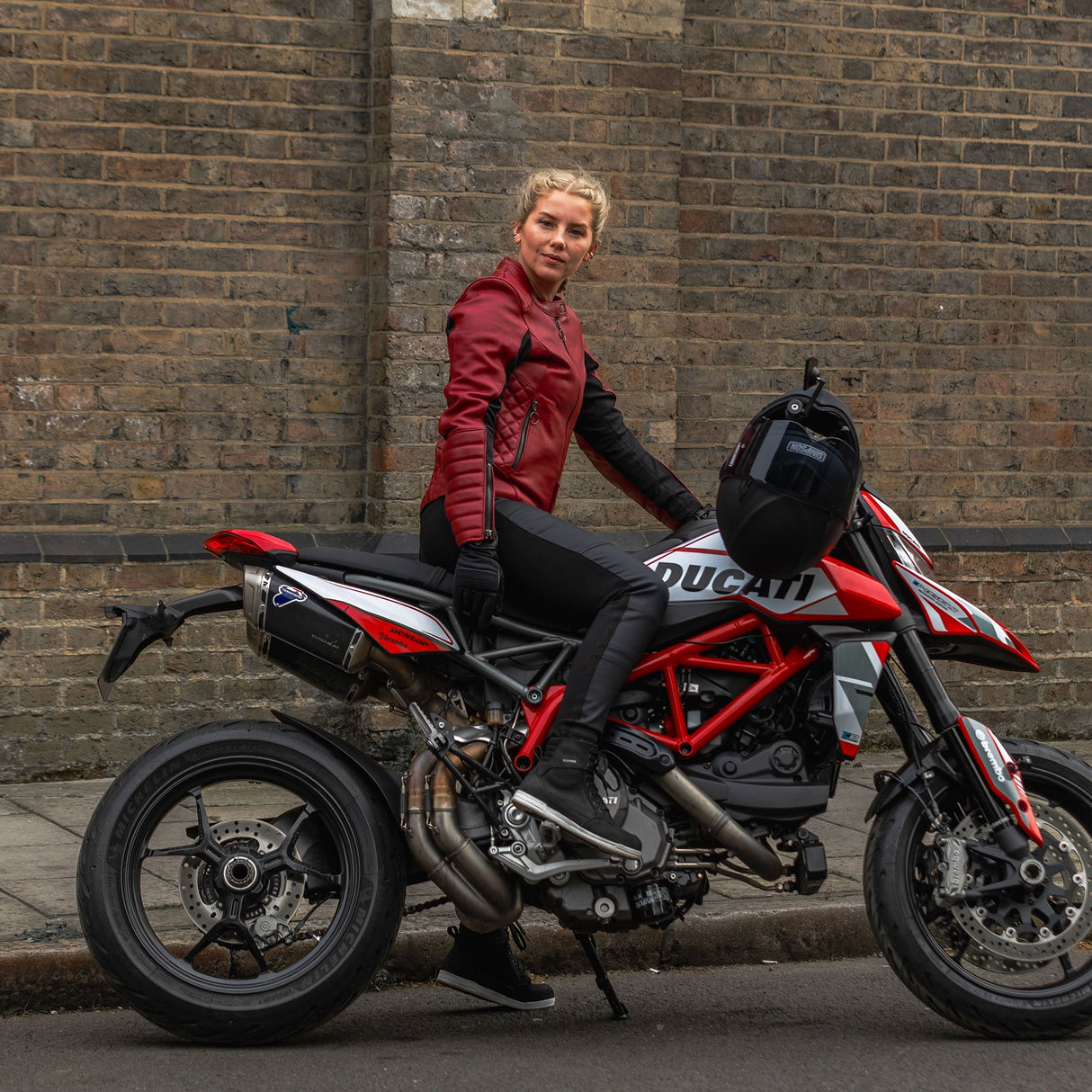 Oxford Radley Ladies Leather Motorcycle Jacket Red
