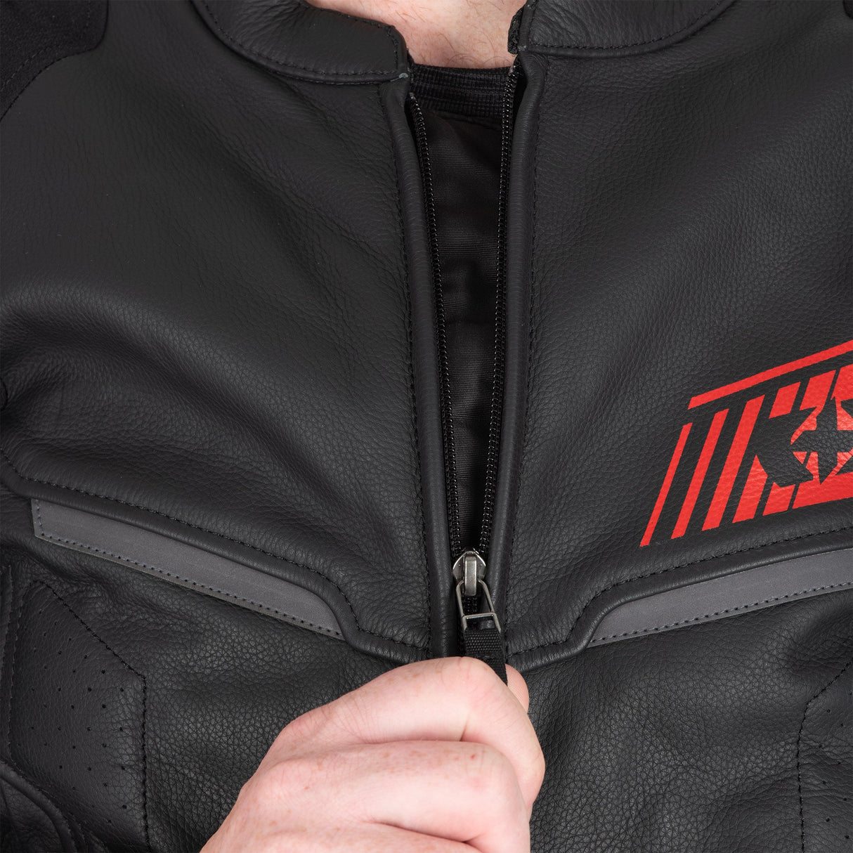 Oxford Cypher 1.0 Leather Black/White/Red Motorcycle Jacket