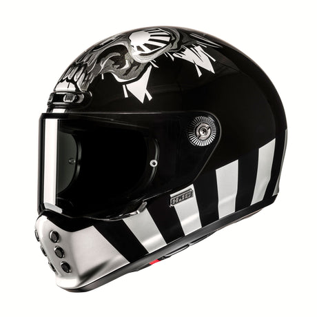 HJC V10 Crania MC5 Black Motorcycle Helmet White Grey Skull Teeth Stripes