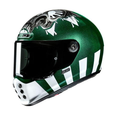 HJC V10 Crania MC4 Green Motorcycle Helmet Glitter Skull Metallic White Grey