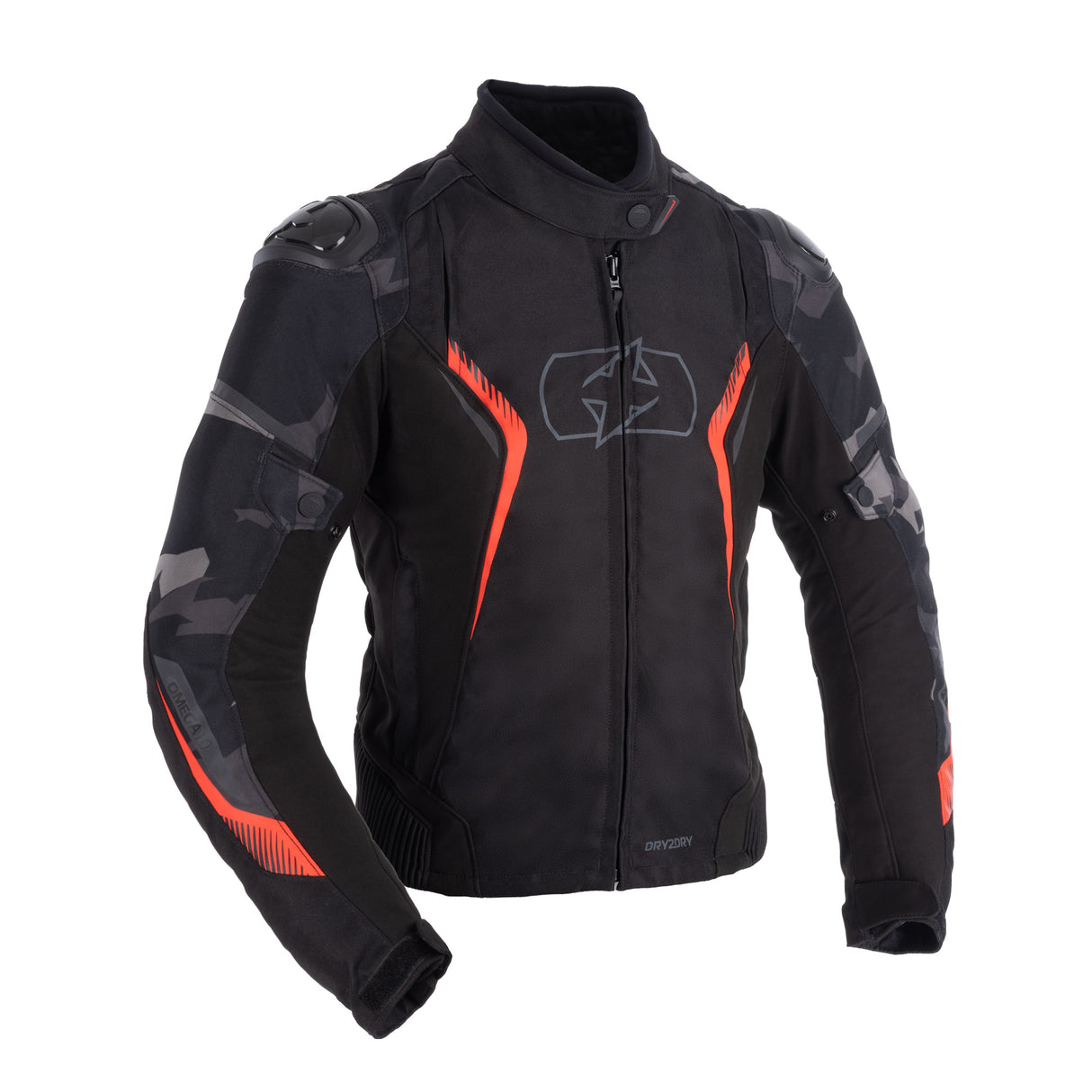 Oxford Omega 1.0 D2D Ladies Motorcycle Jacket Black Camo Red