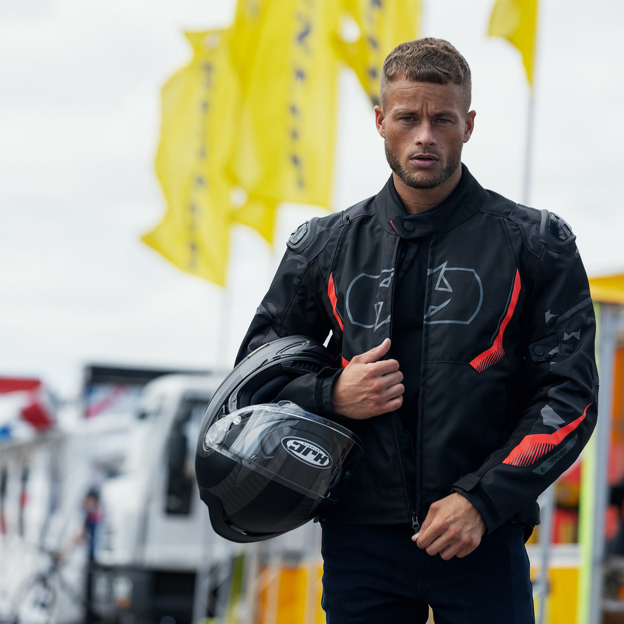 Oxford Omega 1.0 D2D Men's Motorcycle Jacket Black Camo Red