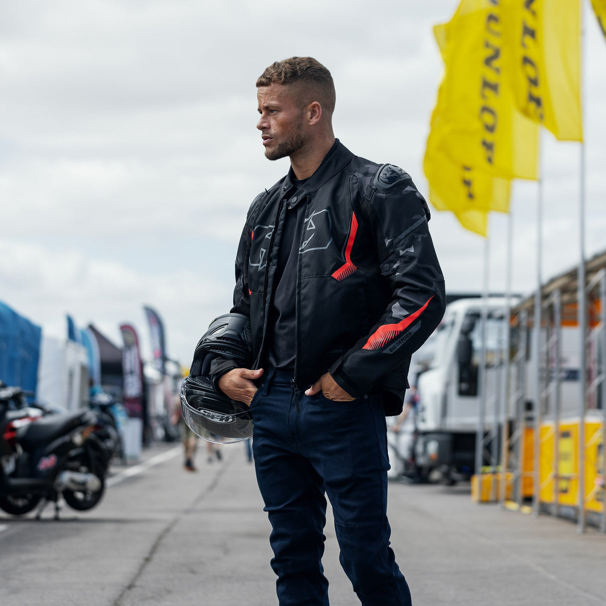 Oxford Omega 1.0 D2D Men's Motorcycle Jacket Black Camo Red
