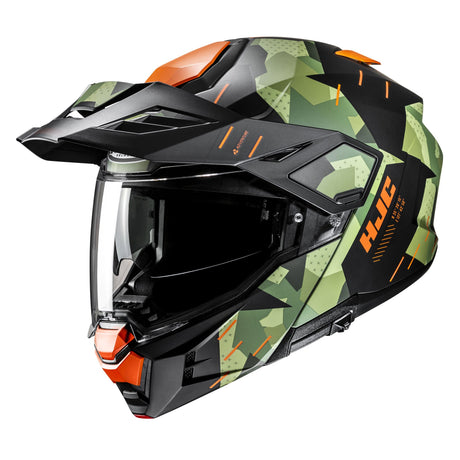 HJC I80 Roki MC47SF Orange Black Motorcycle Helmet Green Camouflage Flip Front
