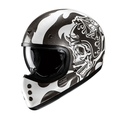 HJC V60 Flame MC5 Black Motorcycle Helmet Skull White