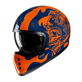 HJC V60 Flame MC27 Blue Orange Motorcycle Helmet Skull