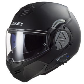 LS2 FF906 Advant Solid Matt Black 180° Flip Modular Motorcycle Helmet with LS2 CARDO Intercom 4X Preinstalled