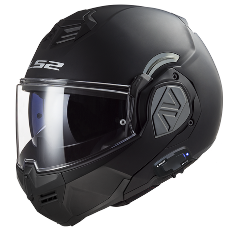 LS2 FF906 Advant Solid Matt Black 180° Flip Modular Motorcycle Helmet with LS2 CARDO Intercom 4X Preinstalled