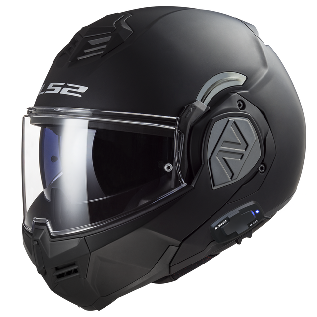 LS2 FF906 Advant Solid Matt Black 180° Flip Modular Motorcycle Helmet with LS2 CARDO Intercom 4X Preinstalled