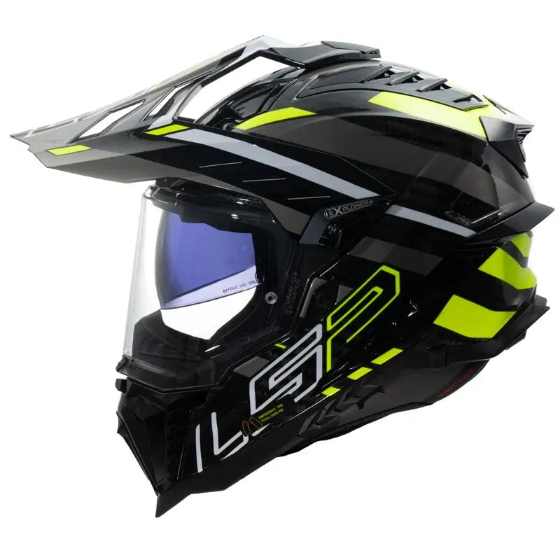 LS2 MX701 Explorer Edge Carbon Gloss Black Hi-Vis Yellow Motorcycle Helmet