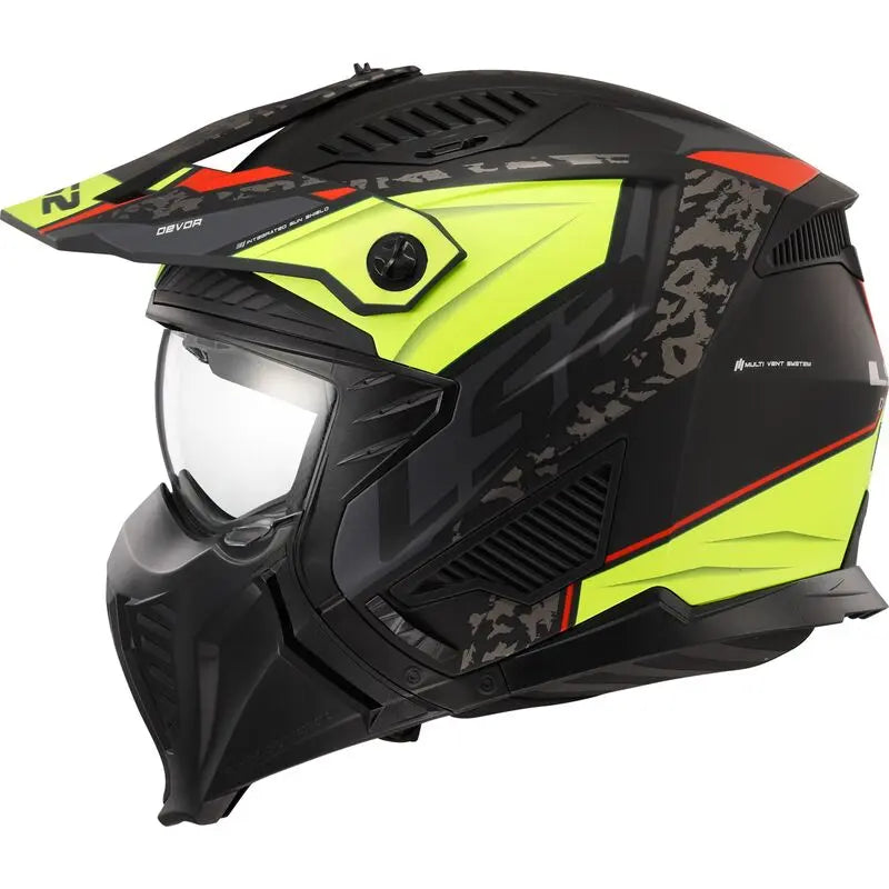 LS2 OF606 Drifter Devor Matt Black Hi-Vis Yellow Motorcycle Helmet