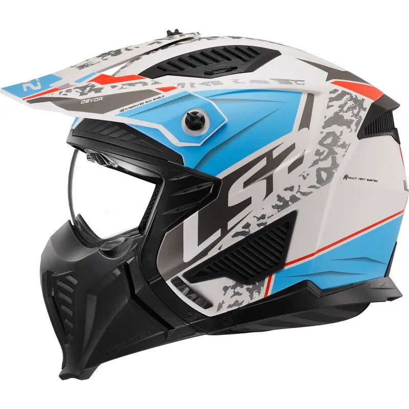 LS2 OF606 Drifter Devor Matt White Blue Motorcycle Helmet
