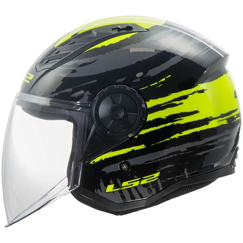 LS2 OF616 Airflow II Brush Black Hi-Vis Yellow Motorcycle Helmet