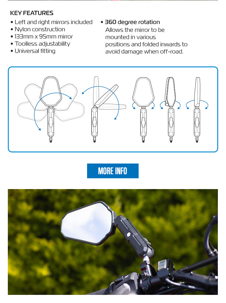 Oxford OX515 Folding Adjustable Trail Mirrors Kit with Adaptors Pair