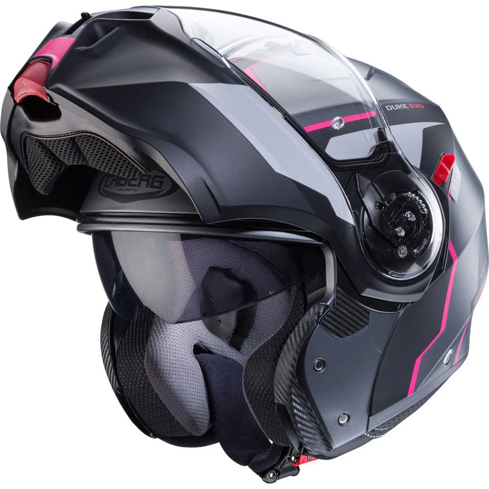 Caberg Duke Evo Move Matt Gun Metal Black Fuchsia Pink Motorcycle Helmet
