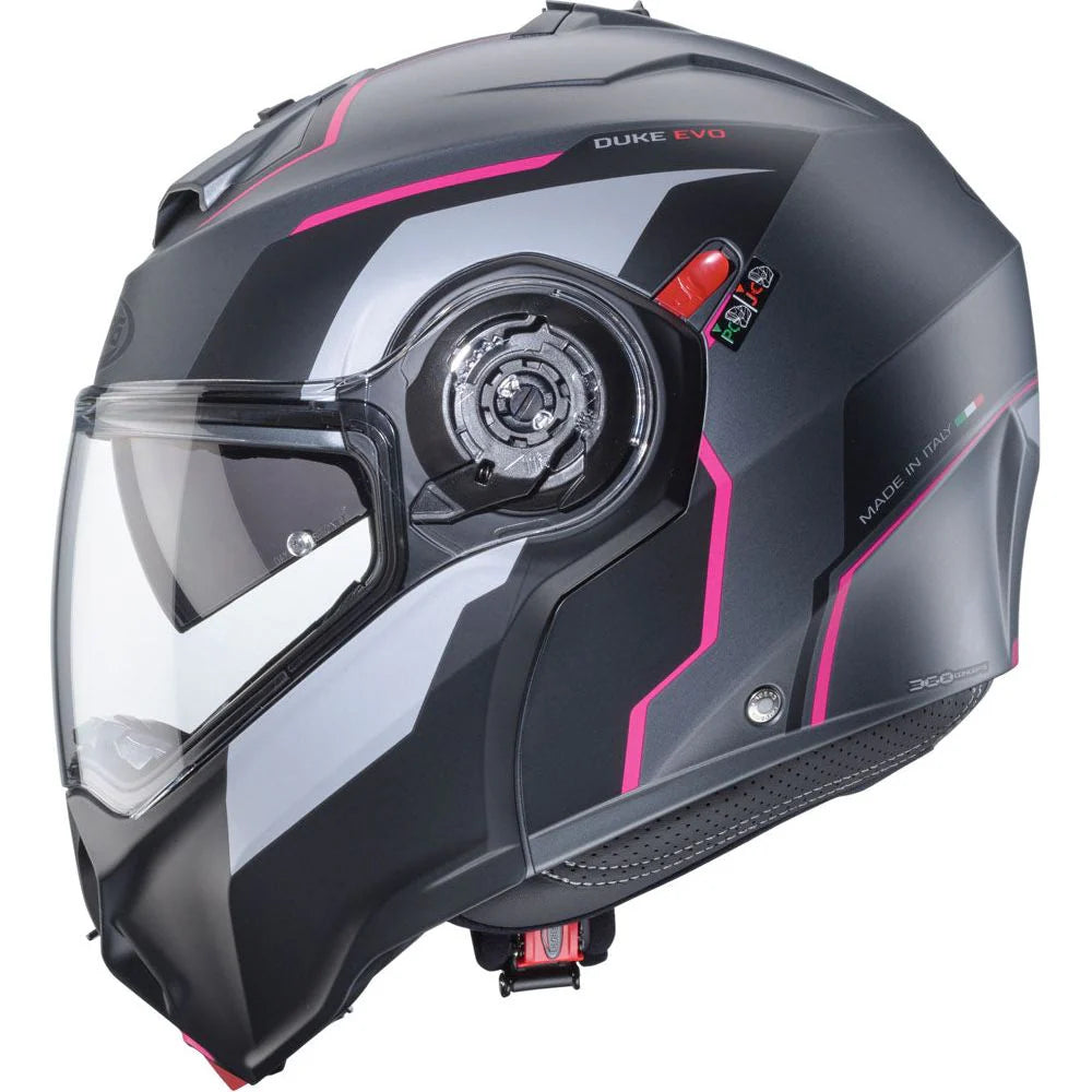 Caberg Duke Evo Move Matt Gun Metal Black Fuchsia Pink Motorcycle Helmet