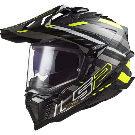 LS2 MX701 Explorer Edge Carbon Gloss Black Hi-Vis Yellow Motorcycle Helmet