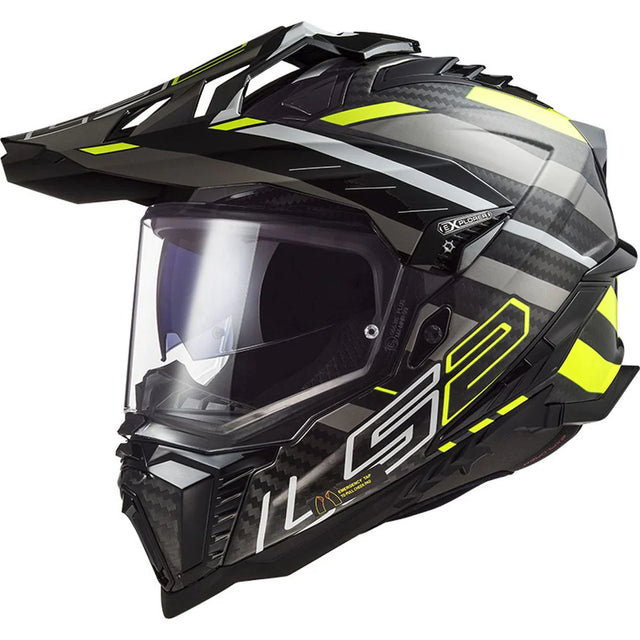 LS2 MX701 Explorer Edge Carbon Gloss Black Hi-Vis Yellow Motorcycle Helmet