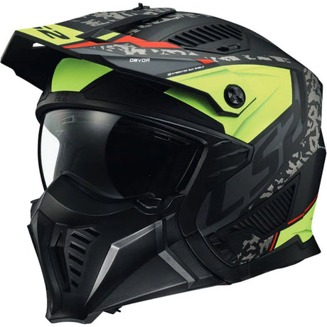 LS2 OF606 Drifter Devor Matt Black Hi-Vis Yellow Motorcycle Helmet