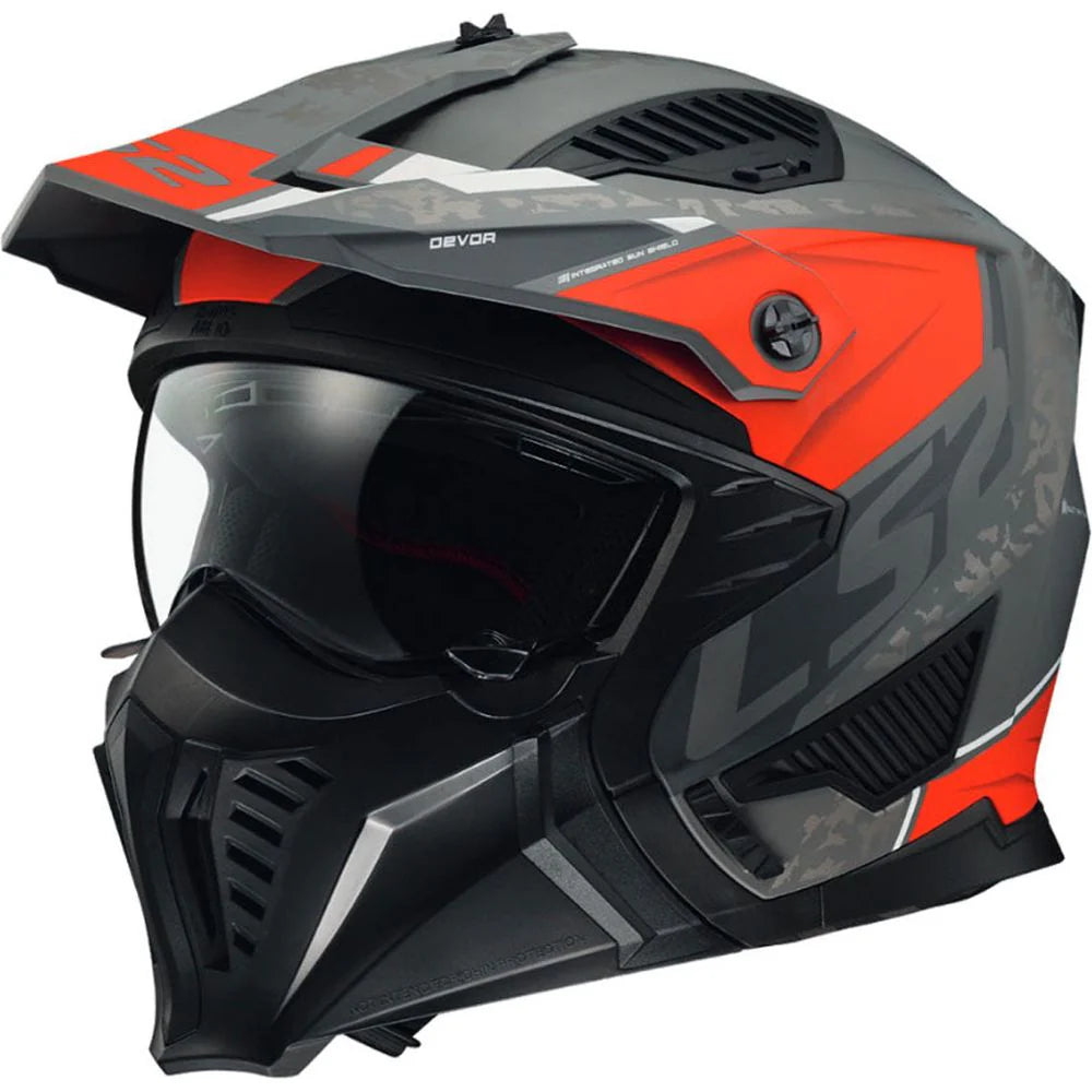 LS2 OF606 Drifter Devor Matt Silver Titanium Red Motorcycle Helmet