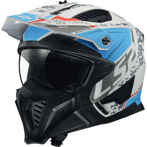 LS2 OF606 Drifter Devor Matt White Blue Motorcycle Helmet