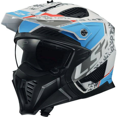 LS2 OF606 Drifter Devor Matt White Blue Motorcycle Helmet