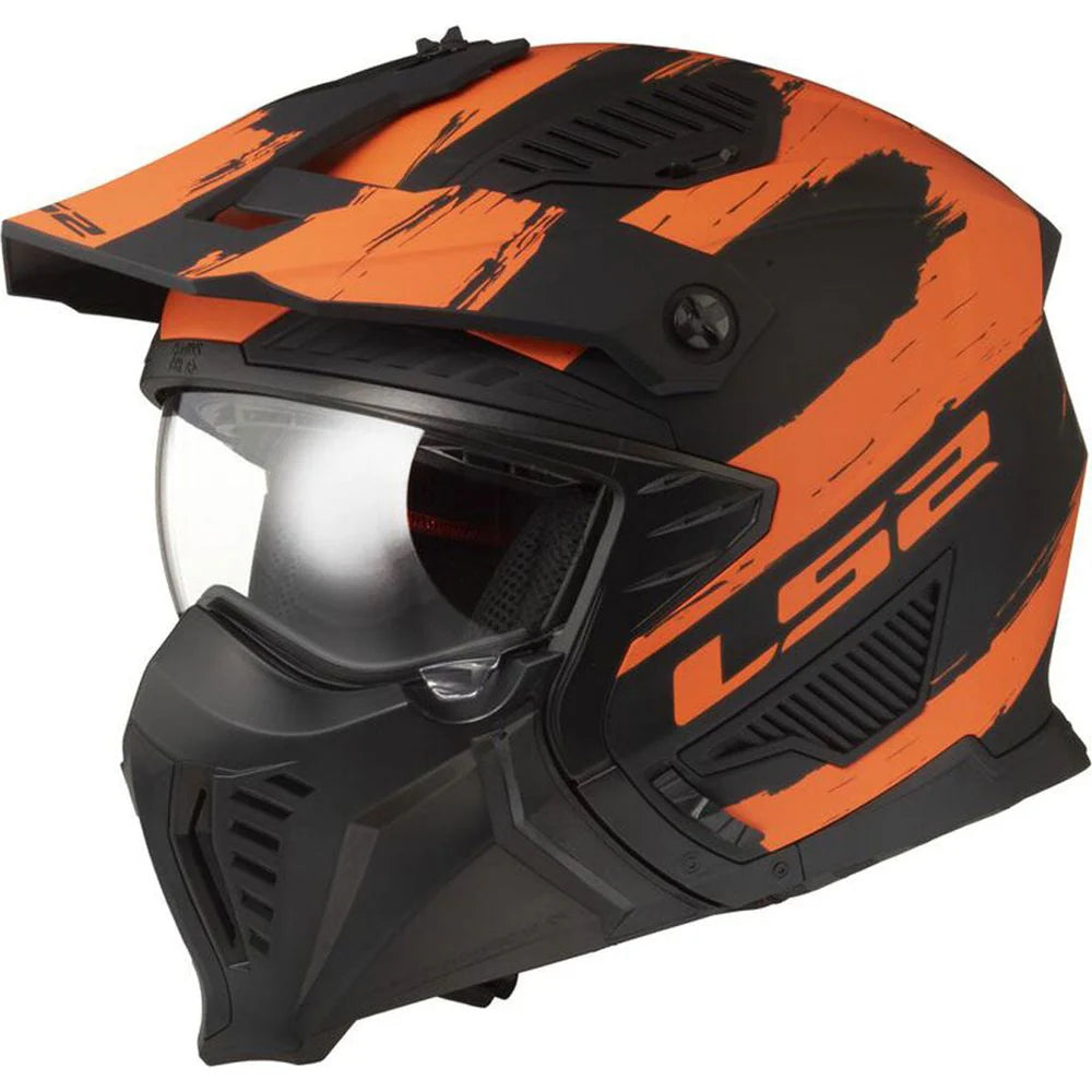 LS2 OF606 Drifter Mud Matt Black Orange Motorcycle Helmet 