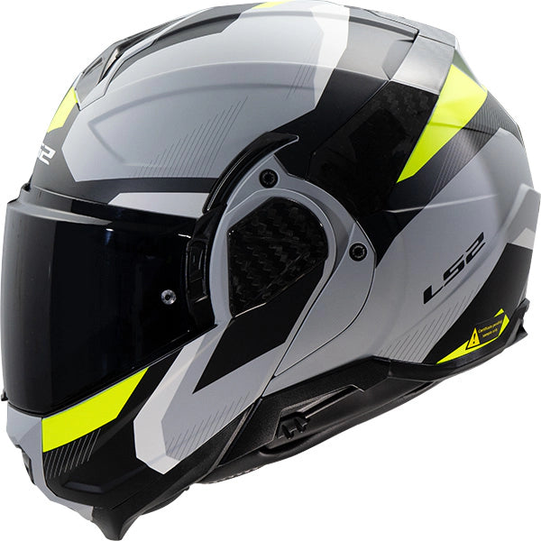 LS2 FF910 Advant II Triple Matt Grey Hi-Vis Yellow 180° Flip Modular Motorcycle Helmet