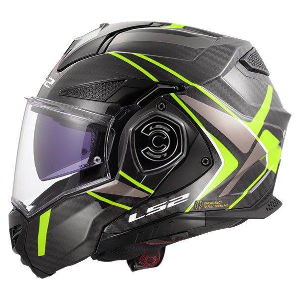 LS2 FF901 ADVANT X Future II Hi-Vis Yellow Carbon 180° Modular Motorcycle Helmet